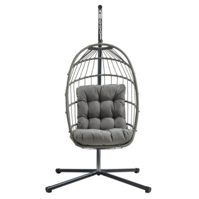 MonsterShop Hanging Egg Chair Grey Rattan Swing Garden Hammock With Cushion Outdoor Indoor - image 1