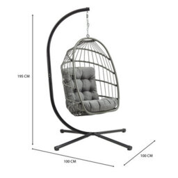 MonsterShop Hanging Egg Chair Grey Rattan Swing Garden Hammock With Cushion Outdoor Indoor - thumbnail 5