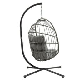MonsterShop Hanging Egg Chair Grey Rattan Swing Garden Hammock With Cushion Outdoor Indoor - thumbnail 3