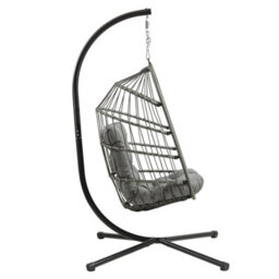 MonsterShop Hanging Egg Chair Grey Rattan Swing Garden Hammock With Cushion Outdoor Indoor - thumbnail 2