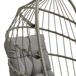 MonsterShop Hanging Egg Chair Grey Rattan Swing Garden Hammock With Cushion Outdoor Indoor - thumbnail 8