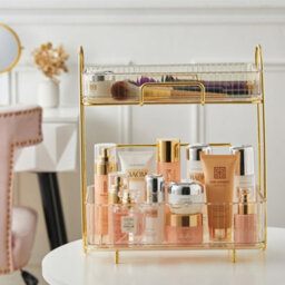 Living And Home 2 Tiers Plastic Desktop Makeup Organiser Cosmetic Organiser,gold - thumbnail 3