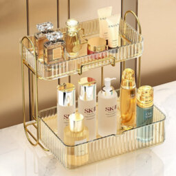 Living And Home 2 Tiers Plastic Desktop Makeup Organiser Cosmetic Organiser,gold - thumbnail 2