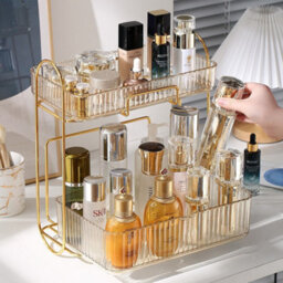 Living And Home 2 Tiers Plastic Desktop Makeup Organiser Cosmetic Organiser,gold - thumbnail 4