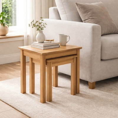 Mews Panama Nest Of Tables Country House Solid Pine Wood Light Fiesta Wax - image 1