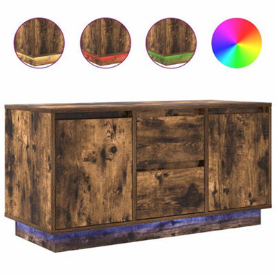 Berkfield Durable Tv Cabinet With Led Lights Smoked Oak 100X41X50 Cm