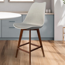 Fusion Living Soho Light Grey Plastic Bar Stool With Dark Wood Legs - thumbnail 2