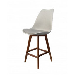 Fusion Living Soho Light Grey Plastic Bar Stool With Dark Wood Legs - thumbnail 1