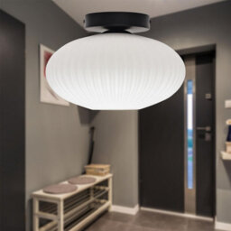 First Choice Lighting Set Of 2 Baton - White Ribbed Oval Glass Black Ceiling Lights - thumbnail 4