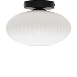 First Choice Lighting Set Of 2 Baton - White Ribbed Oval Glass Black Ceiling Lights - thumbnail 2