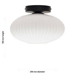 First Choice Lighting Set Of 2 Baton - White Ribbed Oval Glass Black Ceiling Lights - thumbnail 6