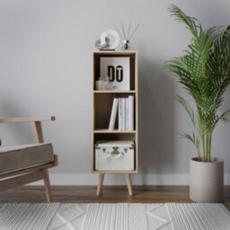 Urbn-Living Urbnliving 80Cm Height  3 Tier Oak Wooden Storage Cube Bookcase Scandinavian Style White Legs - thumbnail 3