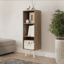 Urbn-Living Urbnliving 80Cm Height  3 Tier Oak Wooden Storage Cube Bookcase Scandinavian Style White Legs - thumbnail 2