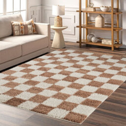 Chester Living Room Shaggy Area Rug Modern - Contemporary Checkered Design - Hallway Runner Indoor Rug Terracotta 200X290 Cm - thumbnail 6