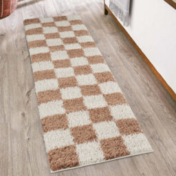 Chester Living Room Shaggy Area Rug Modern - Contemporary Checkered Design - Hallway Runner Indoor Rug Terracotta 200X290 Cm - thumbnail 5