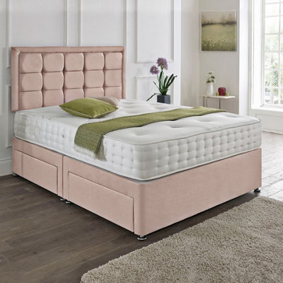 Dining Tables Dallas Matching Headboard Divan Set, 2 Drawer On Same Side With Sprung 1500 Comfort Mattress- Plush Pink Pale - Double - image 1