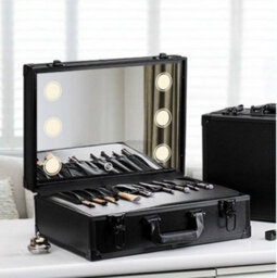 Living And Home Black Portable Adjustable Led Lighted Cosmetic Train Case Travel Beauty Box With Mirror - thumbnail 1
