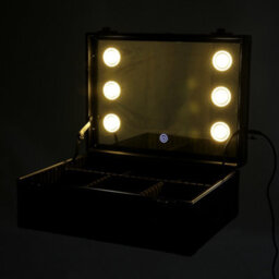 Living And Home Black Portable Adjustable Led Lighted Cosmetic Train Case Travel Beauty Box With Mirror - thumbnail 2