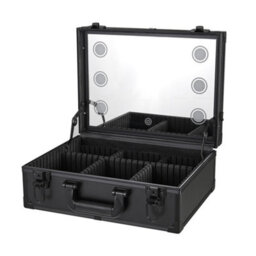 Living And Home Black Portable Adjustable Led Lighted Cosmetic Train Case Travel Beauty Box With Mirror - thumbnail 4