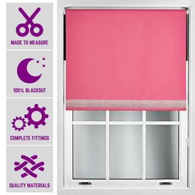 Furnished Diamante Edge Blackout Roller Blinds Made To Measure - Fuchsia Pink (W)120Cm X (L)165Cm