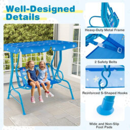 Gainoom 2-Seater Kids Blue Patio Swing Toddler Porch Swing Chair W/metal Stand - thumbnail 6