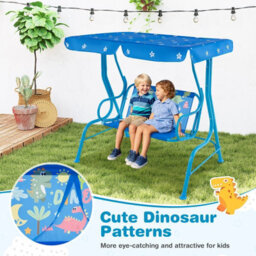 Gainoom 2-Seater Kids Blue Patio Swing Toddler Porch Swing Chair W/metal Stand - thumbnail 5