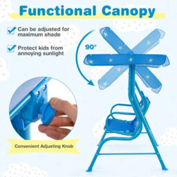 Gainoom 2-Seater Kids Blue Patio Swing Toddler Porch Swing Chair W/metal Stand - thumbnail 8