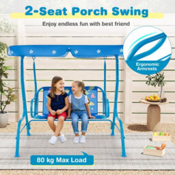 Gainoom 2-Seater Kids Blue Patio Swing Toddler Porch Swing Chair W/metal Stand - thumbnail 7