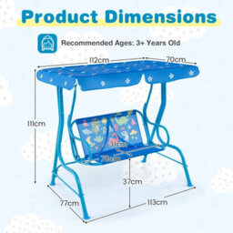Gainoom 2-Seater Kids Blue Patio Swing Toddler Porch Swing Chair W/metal Stand - thumbnail 2
