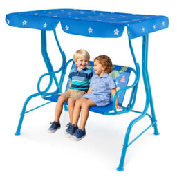 Gainoom 2-Seater Kids Blue Patio Swing Toddler Porch Swing Chair W/metal Stand - thumbnail 1