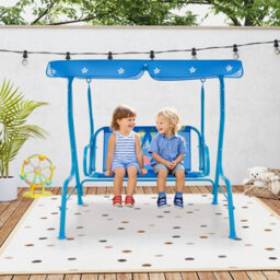 Gainoom 2-Seater Kids Blue Patio Swing Toddler Porch Swing Chair W/metal Stand - thumbnail 4