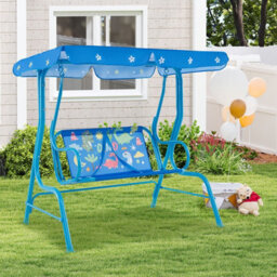 Gainoom 2-Seater Kids Blue Patio Swing Toddler Porch Swing Chair W/metal Stand - thumbnail 3