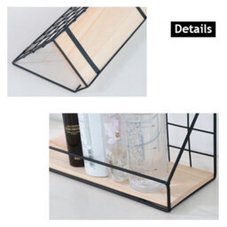 2Pc Black Floating Shelves Wall Mounted Wire Metal Wood Storage Shelf Large Rack - thumbnail 3