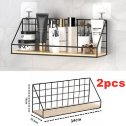 2Pc Black Floating Shelves Wall Mounted Wire Metal Wood Storage Shelf Large Rack - thumbnail 2