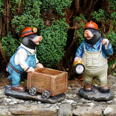 Mining Mole Figures Set 2 Resin Garden Ornament Statue Miner Indoor Outdoor Ro-145/146 - image 1