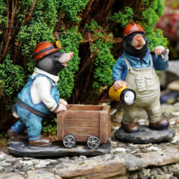 Mining Mole Figures Set 2 Resin Garden Ornament Statue Miner Indoor Outdoor Ro-145/146 - thumbnail 2