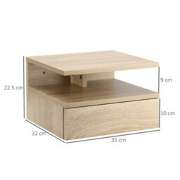 Homcom Nightstand Set Of 2, Wall Mounted Bedside Cabinet, Oak Tone - thumbnail 3
