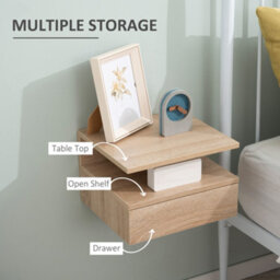 Homcom Nightstand Set Of 2, Wall Mounted Bedside Cabinet, Oak Tone - thumbnail 5