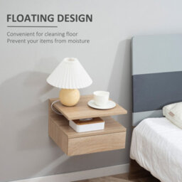 Homcom Nightstand Set Of 2, Wall Mounted Bedside Cabinet, Oak Tone - thumbnail 4