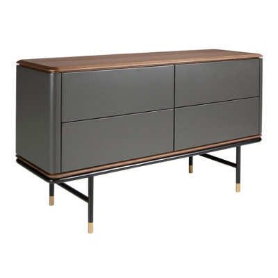 Angel Cerda Stylish Dark Grey Chest Of Drawers With Walnut Top And Steel Legs - image 1