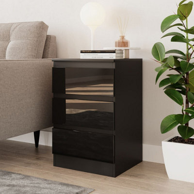 Urbn-Living Urbnliving 62Cm Height Glossy 3 Drawers Bedside Cabinet Chest Of Drawers With Smooth Metal Runner Black & Black - image 1