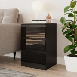 Urbn-Living Urbnliving 62Cm Height Glossy 3 Drawers Bedside Cabinet Chest Of Drawers With Smooth Metal Runner Black & Black - thumbnail 1