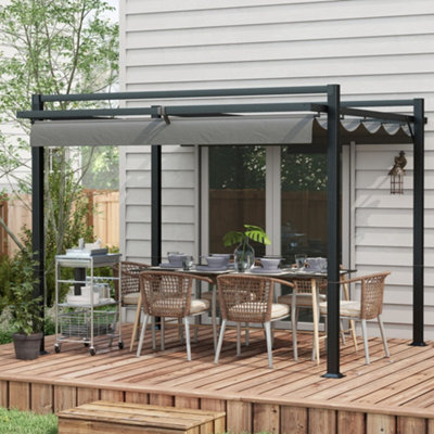 Outsunny 3 X 3(M) Pergola With Retractable Roof And Aluminium Frame, Grey - image 1