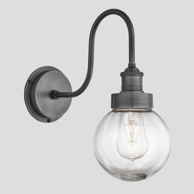 Industville Swan Neck Outdoor & Bathroom Wall Light, Pewter, Globe Glass - image 1