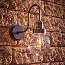 Industville Swan Neck Outdoor & Bathroom Wall Light, Pewter, Globe Glass - thumbnail 4