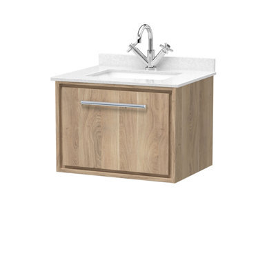 Hudson Reed Lille Wall Hung Single Drawer Contemporary Vanity Unit With Marble Top & Basin In Bleached Oak, 620 X 470mm - image 1