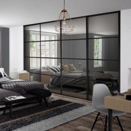 Spacepro Element 4 Panel Mirrored Black Framed Sliding Wardrobe Door Set Of 4 (H)2220mm (W)3002mm - thumbnail 2