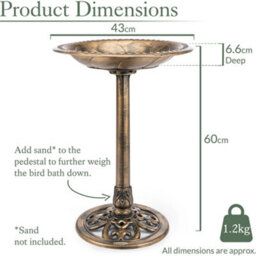 Christow Chrisow Garden Ornate Resin Birdbath With Rustic Metal Effect - thumbnail 6