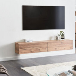 Wyld And Coco Wall-Mounted Tv Stand Brown For Tvs Up To 70 Inch With 2 Concealed Cabinets Minimalist Design - thumbnail 2