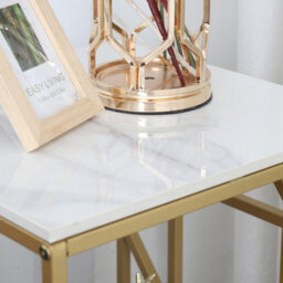 Fativo 58Cmh Sintered Stone Marble Coffee Side End Table With Golden Frame Nightstand Storage Living Room, White - thumbnail 3